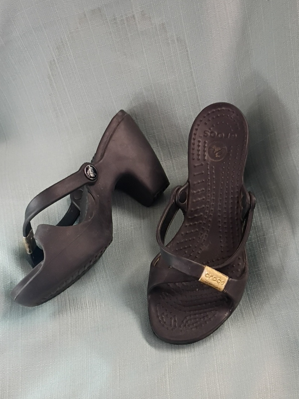 ❤️Womens CROCS Black Heeled Sandals Shoes Size 6 W